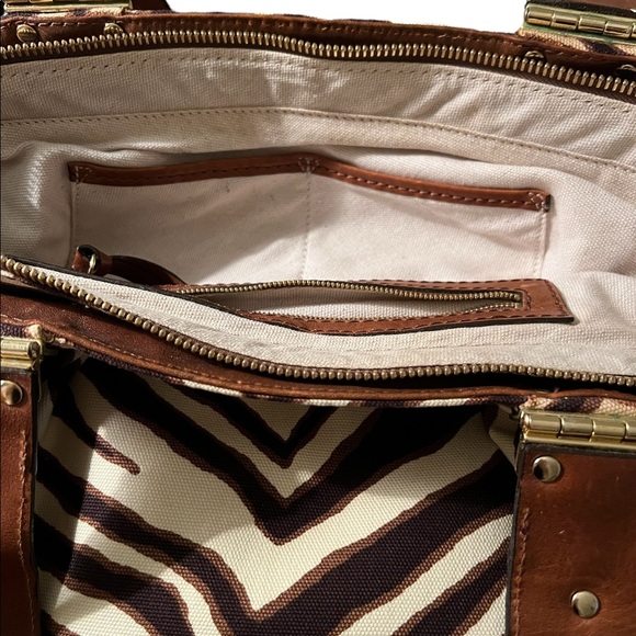 Vintage Michael Kors Zebra Print Bag Leather Canvas Brass/Gold Exterior Hardware - Picture 7 of 12